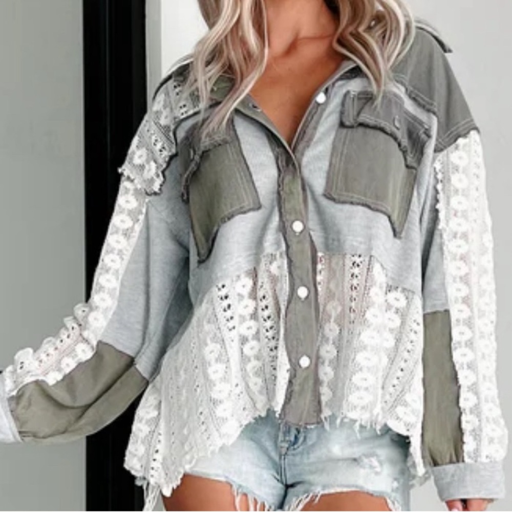 SOLD OUT: POL Lace Crochet button down shirt. - Picture 3 of 4